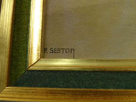 SESTON Paul (1905-1985) - Roses, huile sur carton 
