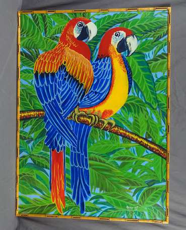 RAMO ART Xxé-XXIé Couple de perroquets. Acrylique 