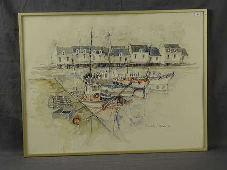 MORLAINE, Port de la Turballe, aquarelle, signée, 