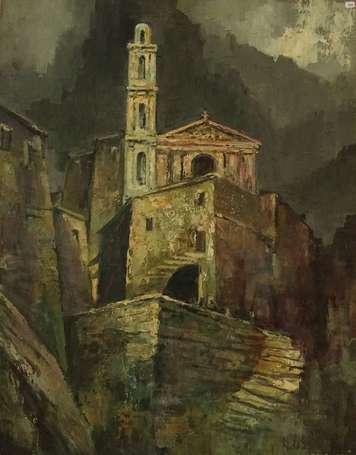 FALCUCCI Robert (1900-1989) - Eglise corse, huile 