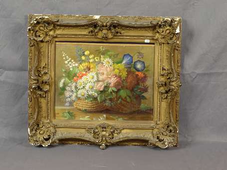 Ecole Xxeme, Bouquet, huile sur papier, 31 x 40 cm