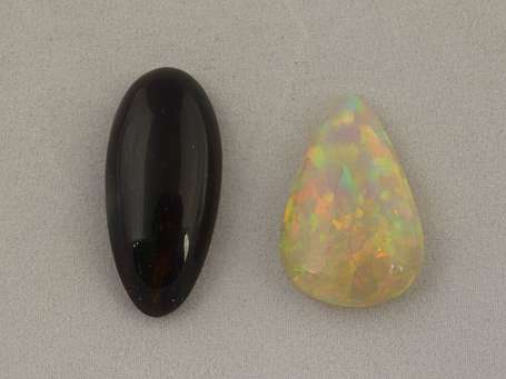 Lot de 2 cabochons d'opale, l'une blanche en forme
