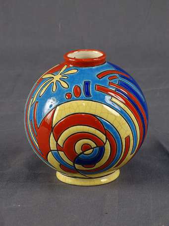 LONGWY - modèle Myre - Vase boule décor polychrome