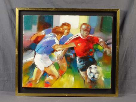 BARON Christian (1948- ) Football. Huile sur toile