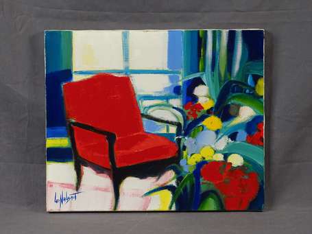 LE NALBAUT Gérard (1946- ) Fauteuil rouge. Huile 