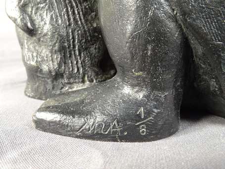 SHA (XXe S) - Les pingouins, sujet en bronze à 