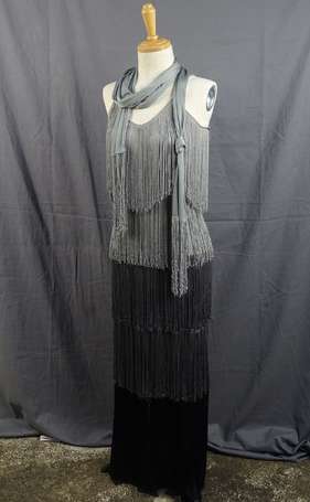 HUNZA - Robe longue à bretelles en dentelle grise 