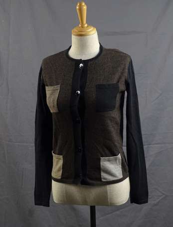 CROSSWAY - Gilet en mérinos marron, taupe et noir,