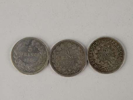 Lot de 3 pièces de 5 F, 2 Louis-Philippe 1832 A et