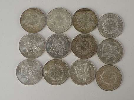 Lot de 12 pièces de 50 F argent P. 361 gr