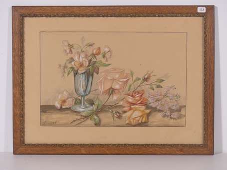 LAURENT XXè siècle- Composition florale Aquarelle,