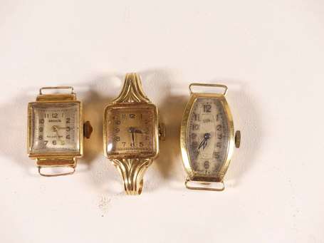 Lot de trois boitiers de montres en or jaune 18K 