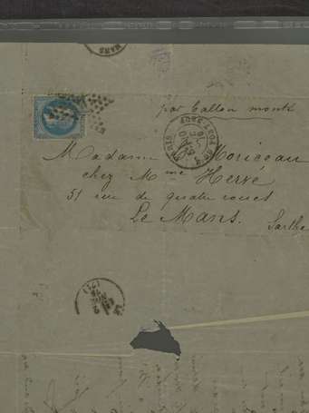 Lettre par Ballon monté cachet de départ Paris rue