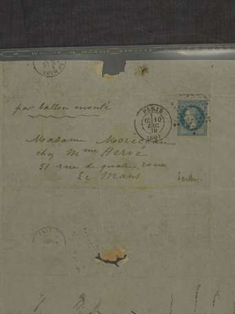 Lettre par Ballon monté cachet de départ Paris 