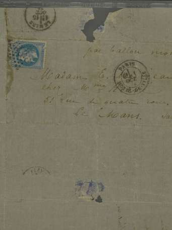 Lettre par Ballon monté cachet de départ Paris 