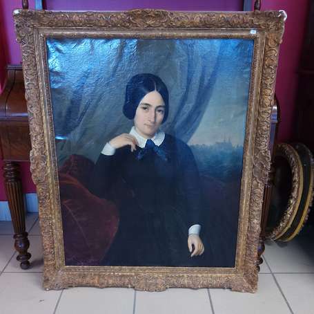 ECOLE XIXe, Portrait de jeune femme. Huile sur 