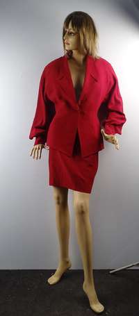 MUGLER, ensemble de tailleur en lainage rouge 