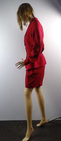 MUGLER, ensemble de tailleur en lainage rouge 