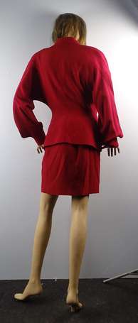 MUGLER, ensemble de tailleur en lainage rouge 