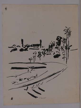 FRANCAIS Anne (1909-1995) Le Suquet Cannes. Encre 