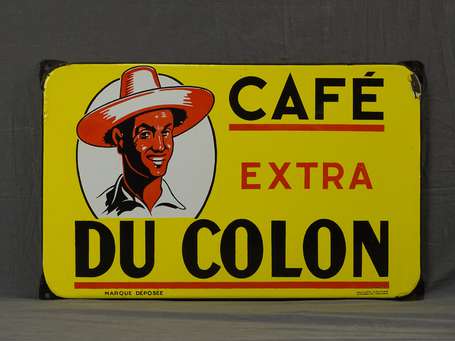 CAFÉ DU COLON : Plaque émaillée plate à oreilles. 