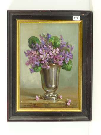 PLEE André Xxé Bouquet de violettes Huile sur 