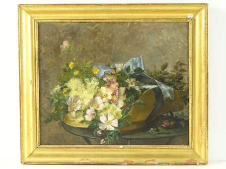 ECOLE XIXé Siècle Bouquet de fleur. Huile sur 