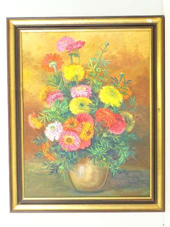 PUGUET G. Xxé Bouquet Huile sur toile signée en 