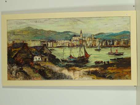 GONEC Yves XX Ville portuaire Huile sur toile 