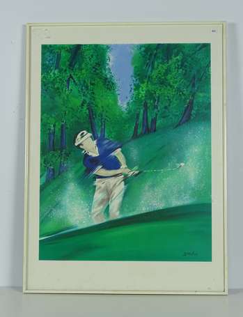 SPAHN Victor ( 1949 ) Le golfeur Lithographie 75 x