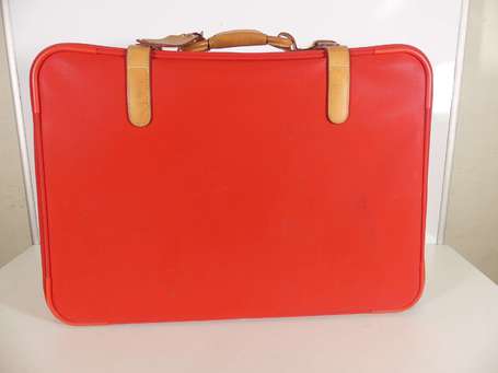 LANCEL Valise en toile rouge à parements de cuir 