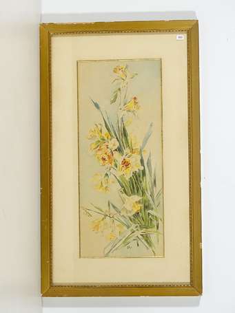 HANIN J. Xxé Bouquet de jonquilles Aquarelle, 