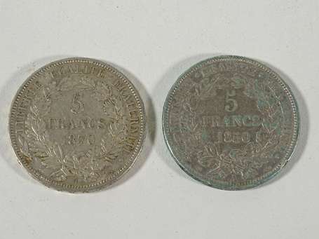 Lot de 2 pièces de 5 francs argent, Cérès, 1850, 