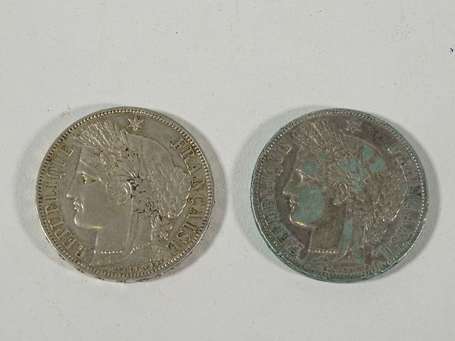 Lot de 2 pièces de 5 francs argent, Cérès, 1850, 