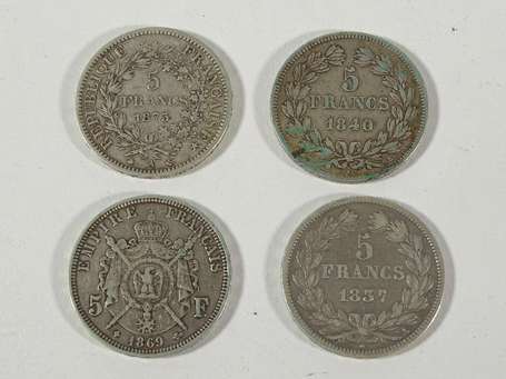 Lot de 4 pièces de 5 francs en argent 