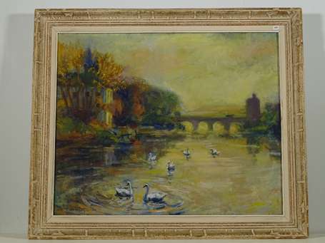 JAMOIS Edmond Victor (1876-1975) Paysage au pont 