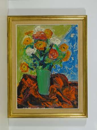 AMBROGIANI Pierre (1907-1985) - Les zinnias. Huile