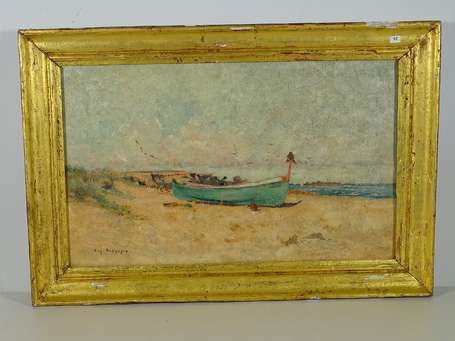 DESHAYES Eugène 1862-1939 Barque sur la plage 