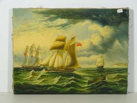 ECOLE XXè Navires britanniques. Huile sur toile, 