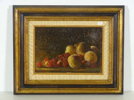 ECOLE XIXème Nature morte aux cerises. Huile sur 