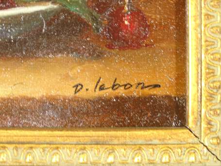 LEBON D. (XXème) Nature morte aux cerises. Huile 