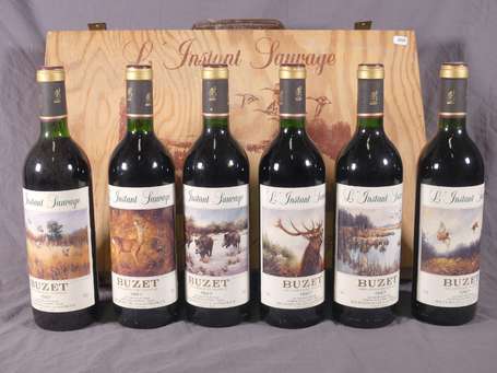 Caisse de 6 bouteilles Buzet 1987. Etiquettes 