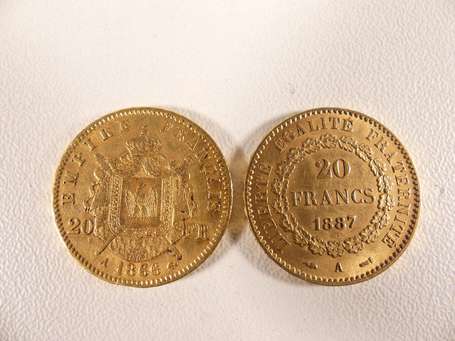 2 pièces de 20 Francs or 1887 A, 1866 A