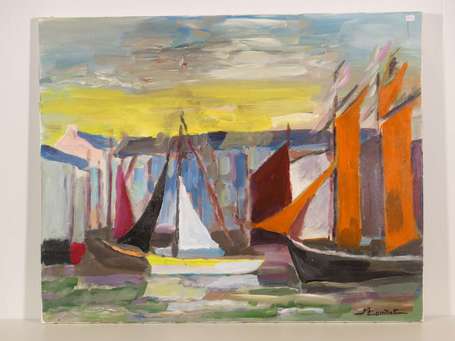 COMBET Maurice (1922-) Les voiles oranges Huile 