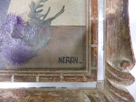 NERON XXème siècle - Bouquet de chardons. Huile 