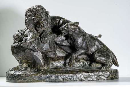 PARIS René (1881-1970) - Lion, lionne et gazelle. 