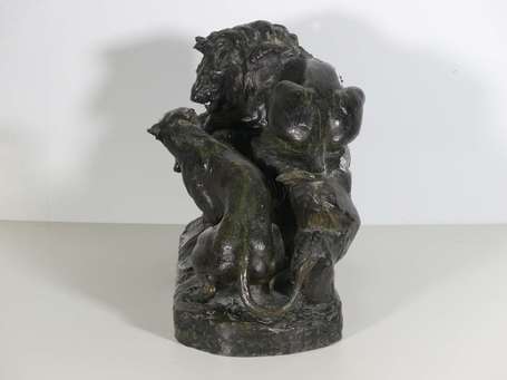 PARIS René (1881-1970) - Lion, lionne et gazelle. 