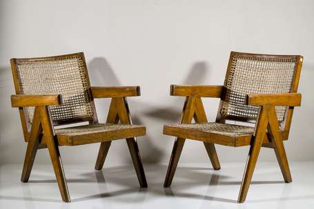 JEANNERET Pierre (1896-1967) - Paire de fauteuils 