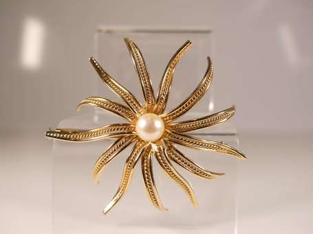 Broche fleur en or jaune 18K (750°/00) ornée d'une