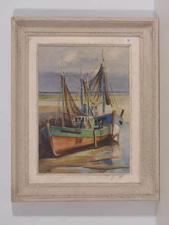 HUCHET René dit UCHAY (1917-2001) Bateaux au port 